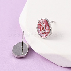 Овальные серьги-гвоздики из латуни с эмалью&nbsp;EJEW-I322-04P