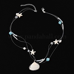 Кулон из натуральной ракушки с гальваническим покрытием&nbsp;NJEW-TA00221