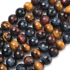 Трехцветные нити бусин из натурального тигрового глаза&nbsp;G-L642-F08-10mm