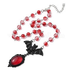 Сплав красного стекла летучая мышь кулон круглые стеклянные звенья ожерелья для Хэллоуина&nbsp;LS-NJEW-H075-02PEB