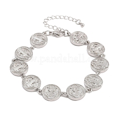 Плоская круглая цепочка со звеньями из латуни Святого Бенедикта для женщин&nbsp;BJEW-K248-06A-P