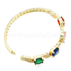 Браслет с плоским круглым цирконием и листом на петлях&nbsp;BJEW-N012-049