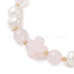 Браслеты из натуральных розовых кварцевых бусин и культивированного пресноводного жемчуга для женщин&nbsp;BJEW-JB13086-02