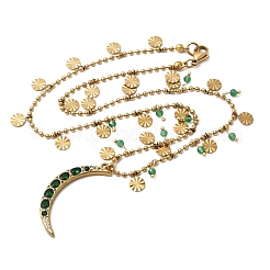 Женские подвески-луны из нержавеющей стали 304 с зелеными кубическими циркониями&nbsp;NJEW-F362-03G