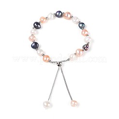 Регулируемые браслеты-слайдеры с жемчугом и латунными бусинами&nbsp;BJEW-T022-15C