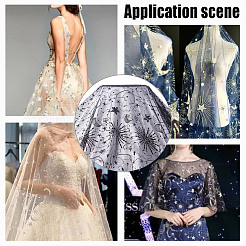 Ткань из полиэстера с вышивкой в виде звезды и луны с блестками&nbsp;DIY-WH0530-45C