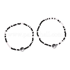 2 шт. набор из эластичных браслетов на лодыжку из полимерной глины «инь-ян» со стеклянными бусинами для женщин&nbsp;FS-WG3863F-08