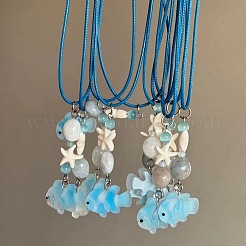 Летние пляжные рыбки и морские звезды пластиковые подвески вощеный шнур ожерелья для женщин и мужчин&nbsp;FS-WG10C1B-01