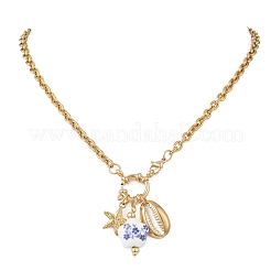 Женские ожерелья с подвесками в виде морских звезд и ракушек из белого и синего фарфора и нержавеющей стали 304&nbsp;NJEW-JN05648