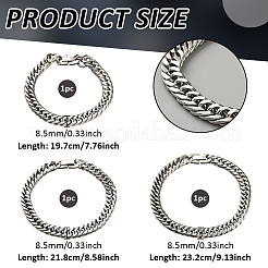 3 шт. 3 стиля браслеты из кубинской цепочки из нержавеющей стали 304 для мужчин и женщин&nbsp;BJEW-GO0002-17