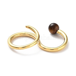 Двойные кольца из натурального тигрового глаза&nbsp;RJEW-B046-01G-01
