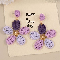 Серьги-гвоздики из сплава рафии с цветочным узором в богемном стиле&nbsp;FS-WGE633D-02