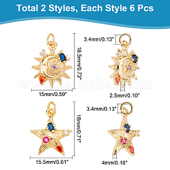 12 шт. 2 стильных латунных подвески с микропаве из разноцветных кубических цирконий&nbsp;KK-DC0001-75