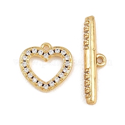 Застежки-тоглы из латуни с микропаве из прозрачных кубических цирконий в форме сердца&nbsp;KK-G548-37G