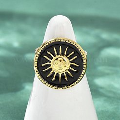 Плоские круглые с рисунком солнца эмалевые кольца из нержавеющей стали 304 для женщин&nbsp;RJEW-G355-05G