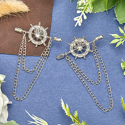 2 шт. брошь-цепочка в виде шлема из цинкового сплава с хрустальными стразами&nbsp;FIND-GF0006-83P