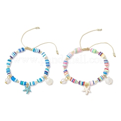2шт. браслеты с подвесками из синтетической бирюзы и искусственного жемчуга ABS&nbsp;BJEW-JB12044