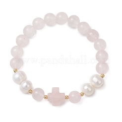 Браслеты из натуральных розовых кварцевых бусин и культивированного пресноводного жемчуга для женщин&nbsp;BJEW-JB13086-02
