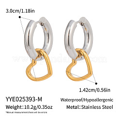 Двухцветные серьги-кольца из нержавеющей стали в форме сердца&nbsp;YB7008-2