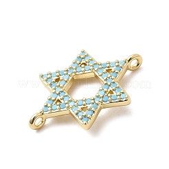 Подвески-соединители «Звезда Давида» из латунного микропаве с небесно-голубыми кубическими цирконами&nbsp;KK-H529-08G