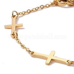 Ионное покрытие(ip) 304 нержавеющая сталь браслет с поперечными связями с цепочками для женщин&nbsp;BJEW-F396-19G