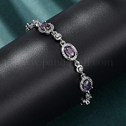 Браслеты-цепочки из овальной латуни с микропаве из кубических цирконий для женщин&nbsp;BJEW-D387-04P