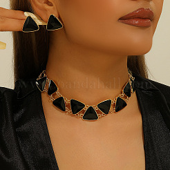 Наборы из треугольных ожерелий и серег-гвоздиков из сплава стекла&nbsp;FS-WG97CDF-01