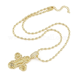 Женские ожерелья с подвеской-крестом из латуни с микропаве из прозрачных кубических цирконий&nbsp;NJEW-K298-02A-G