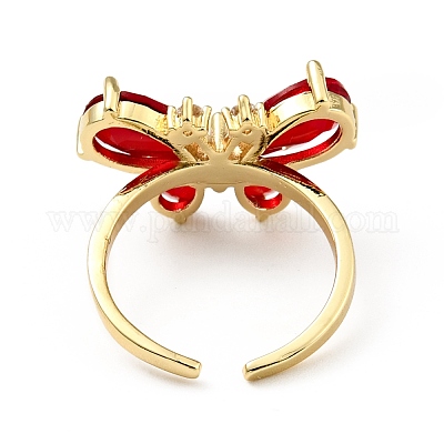 Открытое кольцо-манжета с кубическим цирконием и бабочкой&nbsp;RJEW-E046-32G-1