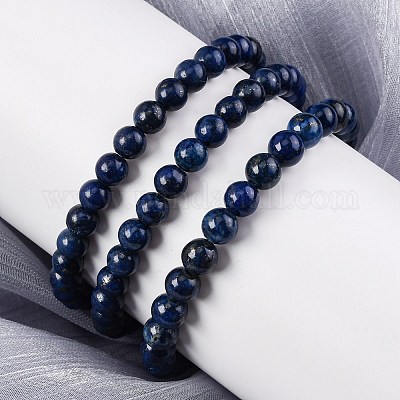 Природные лазурит круглые бисерные браслеты простирания BJEW-F202-04-1
