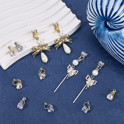 4 пара 2-цветных плоских круглых серег-клипс с латунным паве 3a кубическим цирконием для женщин&nbsp;EJEW-BBC0001-58-1