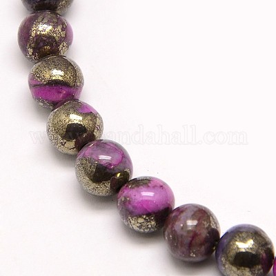 Гальванических драгоценный камень натуральный пирит круглых бусин пряди G-L129-8mm-02-1