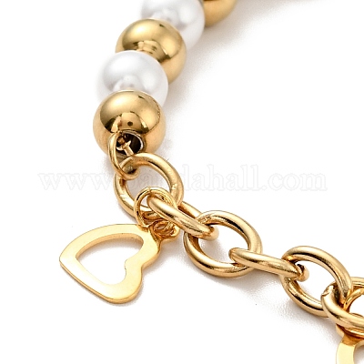 Браслет с подвеской в виде сердца из нержавеющей стали 201 BJEW-A126-10G-1