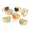 Alloy Enamel Wide Band Rings, Cadmium Free & Lead Free, Light Gold, Heart with Smiling Face, Mixed Color, US Size 6 3/4(17.1mm)