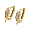 Horse Eye Brass Micro Pave Cubic Zirconia Hoop Earring Findings, Rack Plating, Long-Lasting Plated, Cadmium Free & Lead Free, with Loop, Golden, 20x13.5x5.5mm, Hole: 1.8mm, Pin: 0.8mm