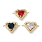 Rack Plating Brass Cubic Zirconia Heart Connector Charm, Long-Lasting Plated, Lead Free & Cadmium Free, Real 18K Gold Plated, Mixed Color, 14.5x21x5.5mm, Hole: 1.4mm