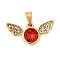 304 Stainless Steel Rhinestone Pendants, Heart with Wing Charm, Ion Plating(IP), Golden, 13.5x28x6.5mm, Hole: 7.5x3.5mm