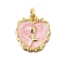 Brass Enamel Pendants, Long-Lasting Plated, Lead Free & Cadmium Free, with Jump Ring, Heart with Rose Charm, Rack Plating, Real 18K Gold Plated, Pink, 16x14.5x1.5mm, Hole: 3.5mm