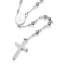 Non-Tarnish 304 Stainless Steel Rosary Bead Necklaces, with Cross Pendant and Lobster Claw Clasps, Stainless Steel Color, 25.6 inch(65cm)