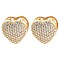 Brass Hoop Earrings with Cubic Zirconia, Heart, Light Gold, 16x16x14mm