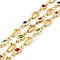 Rack Plating Brass Rectangle & Square Link Chains, Cubic Zirconia Beaded, Unwelded, with Spool, Real 18K Gold Plated, Cadmium Free & Nickel Free & Lead Free, Colorful, 7.5x5x2mm, 9.5x4.5x2mm
