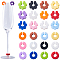 1 Set Silicone Wine Glass Charms Sets, Drink Markers, Flower & Round, Mixed Color, 17.5~20x18~21x7mm, Inner Diameter: 8mm, 24pcs/set