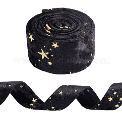 Двусторонние байковые ленты со звездами и золотым тиснением&nbsp;SRIB-GF0001-55C