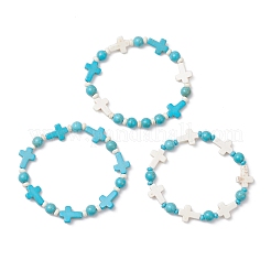 3 шт. эластичные браслеты из синтетических бирюзовых бусин для мужчин и женщин&nbsp;BJEW-JB12373