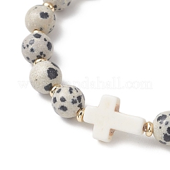 Круглые браслеты из натурального далматинского яшмы&nbsp;BJEW-JB13450