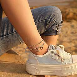 Двухслойные браслеты для щиколотки с латунными кристаллами и стразами в форме сердца&nbsp;FS-WG41372-13