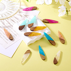 12шт 6 цвета прозрачной смолы и орехового дерева большие подвески&nbsp;RESI-TA0003-45