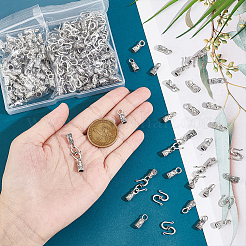 100 шт. наконечники для шнура из сплава в тибетском стиле с 100 шт. застежками в виде крючка и S-образного крючка&nbsp;TIBE-NB0001-28