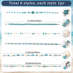 6 шт. 6 стиля синтетические бирюзовые бусины цепочка для бейсболки&nbsp;HJEW-SC0002-33