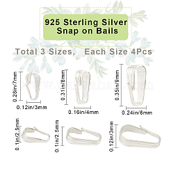 12 шт. 3 размера 925 из стерлингового серебра с застежкой-кнопкой&nbsp;STER-CN0001-20